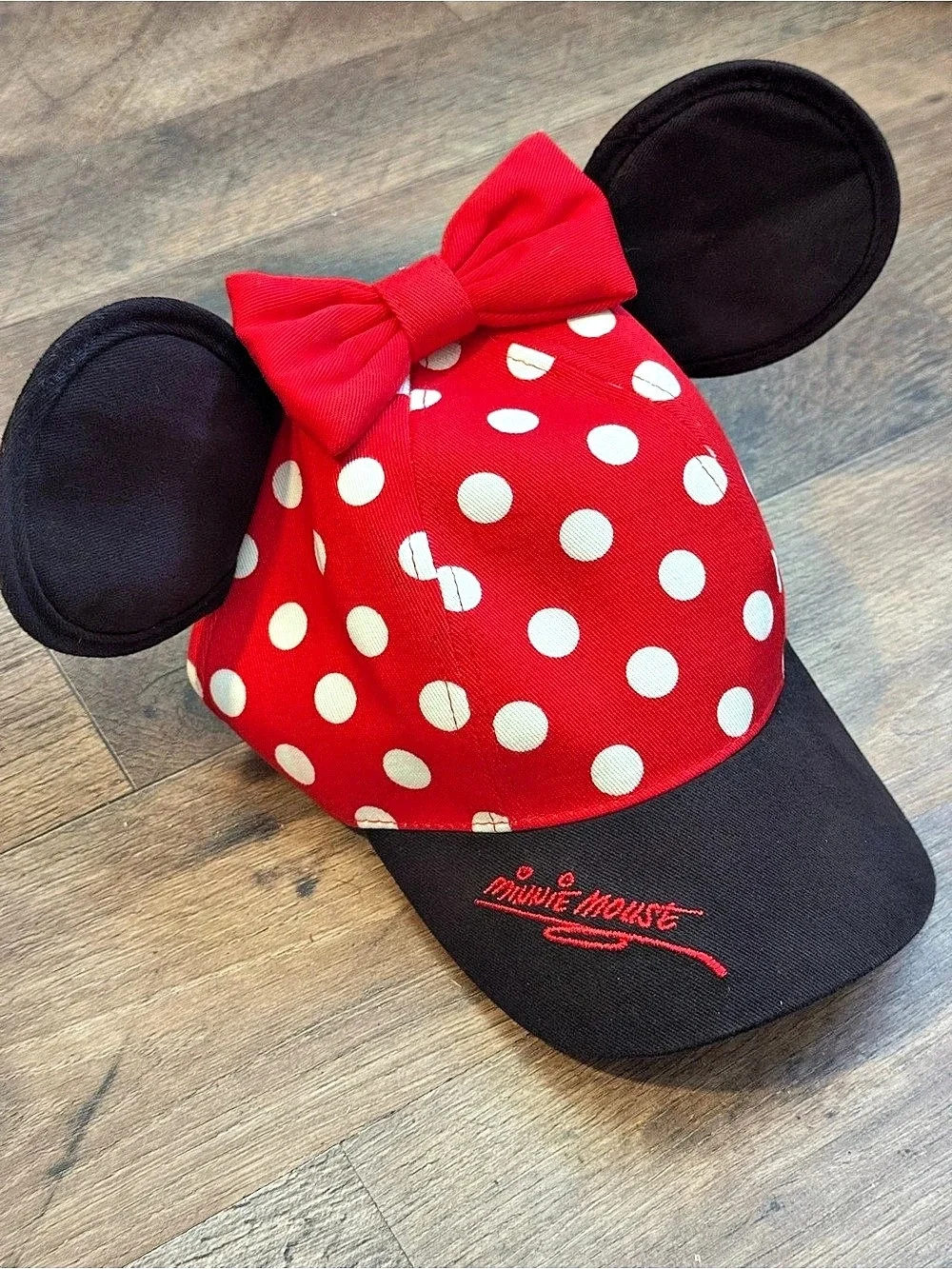 Disney Parks Minnie Mouse Ears Red & Black Polka Dot Hat Youth